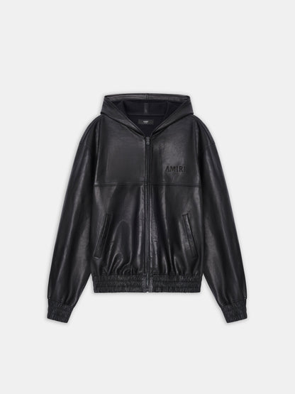 Leather Oversized Zip Hoodie - Black | Amiri Featured