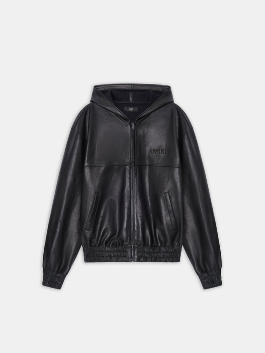 Leather Oversized Zip Hoodie - Black | Amiri Featured