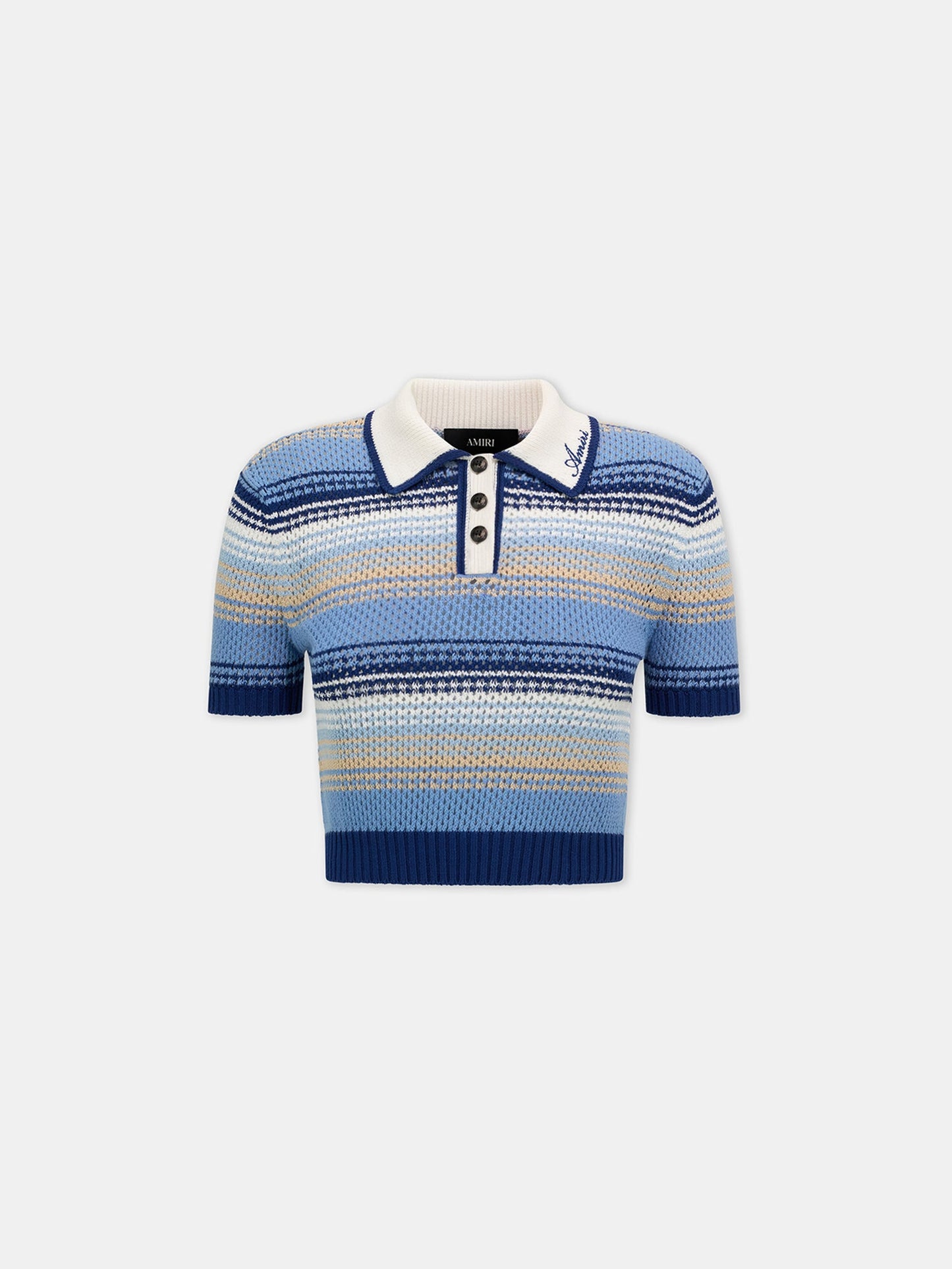 Striped Crochet Mesh Polo - Blue | Amiri Special Offer