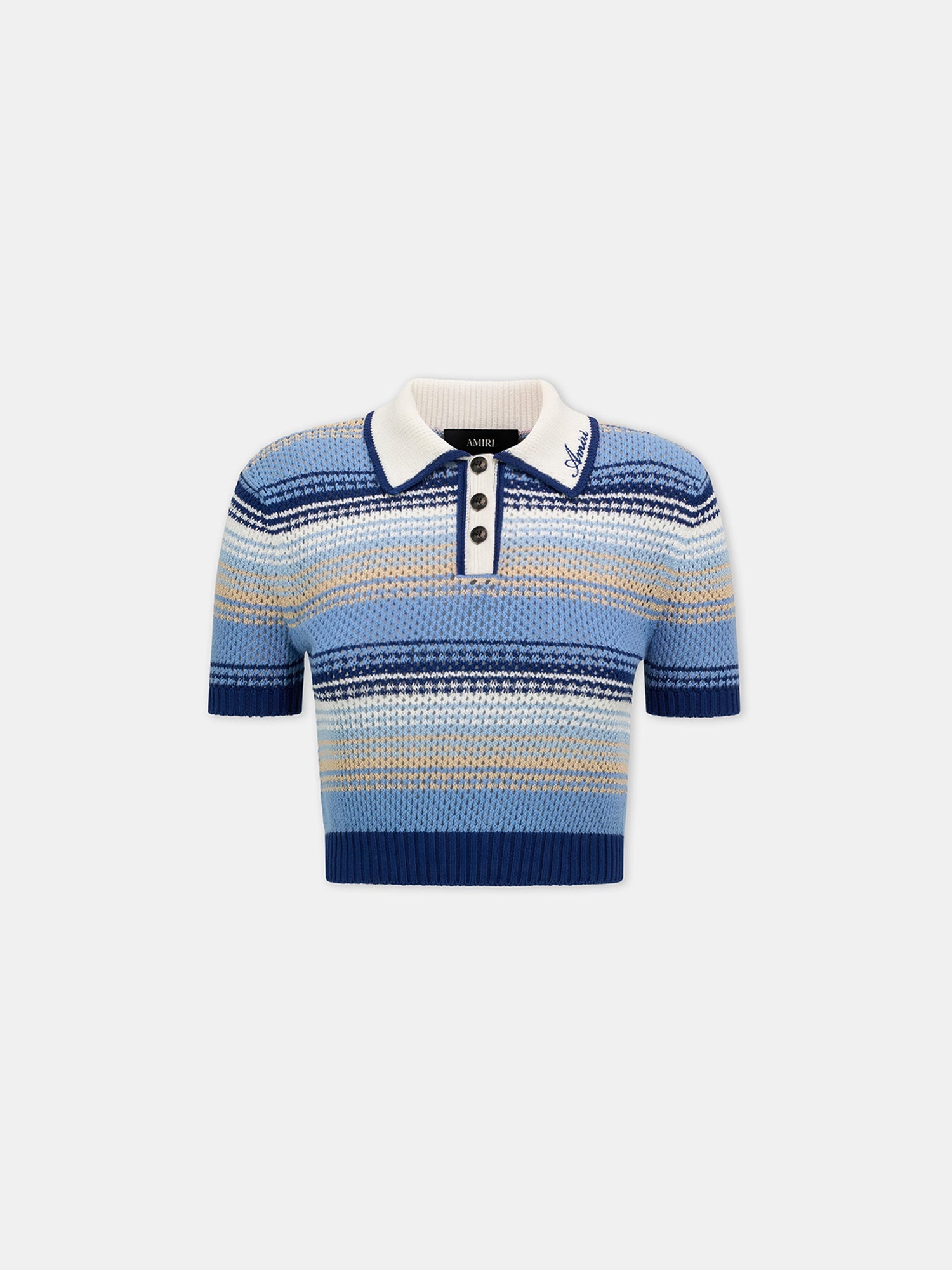 Striped Crochet Mesh Polo - Blue | Amiri Special Offer