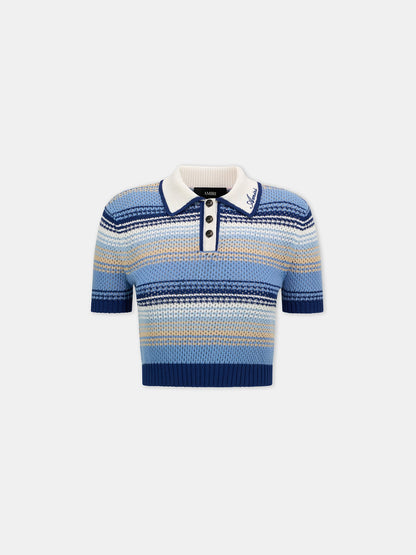 Striped Crochet Mesh Polo - Blue | Amiri Special Offer