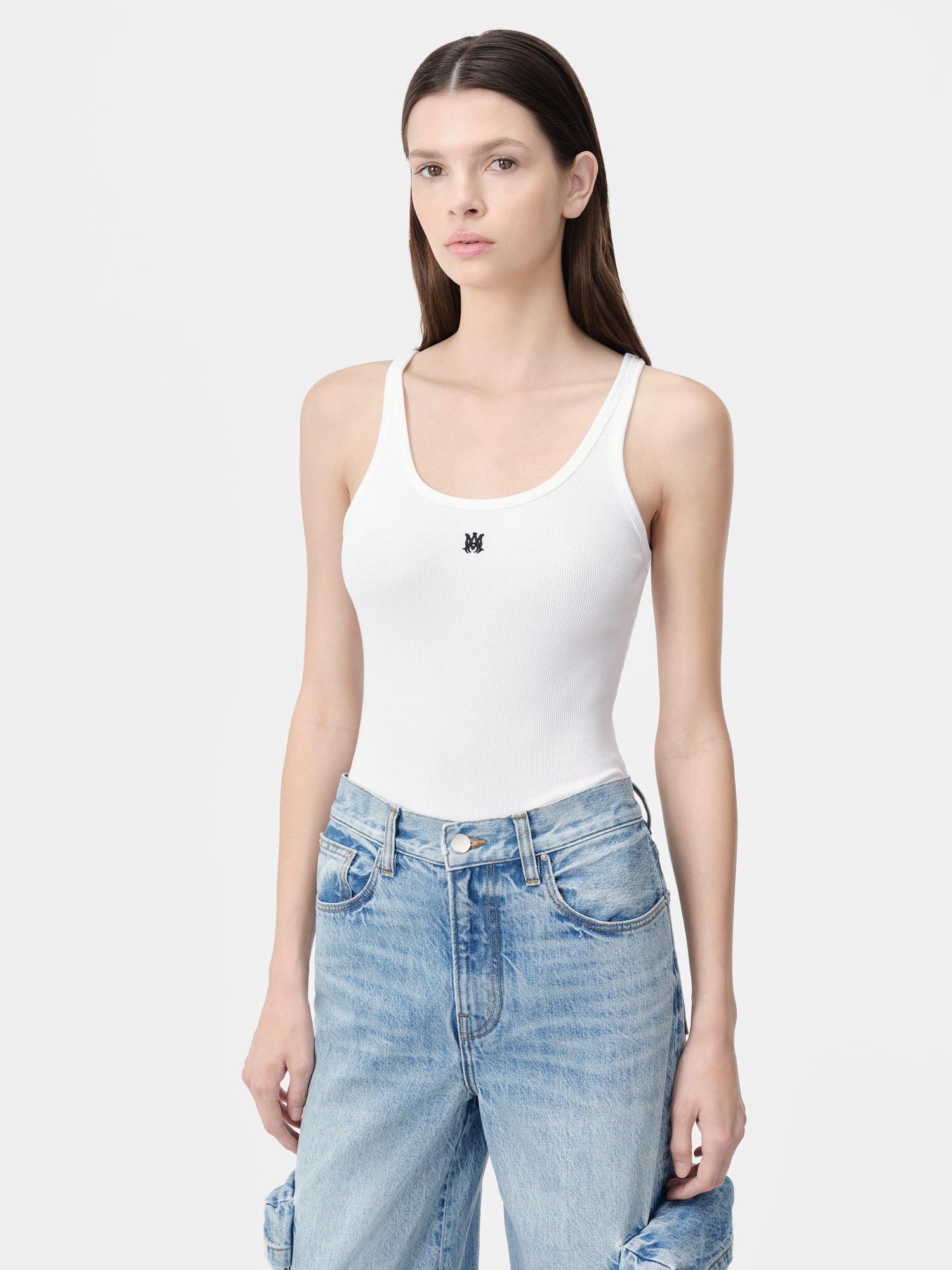 Ma Embroidered Ribbed Tank - White | Amiri Budget Friendly