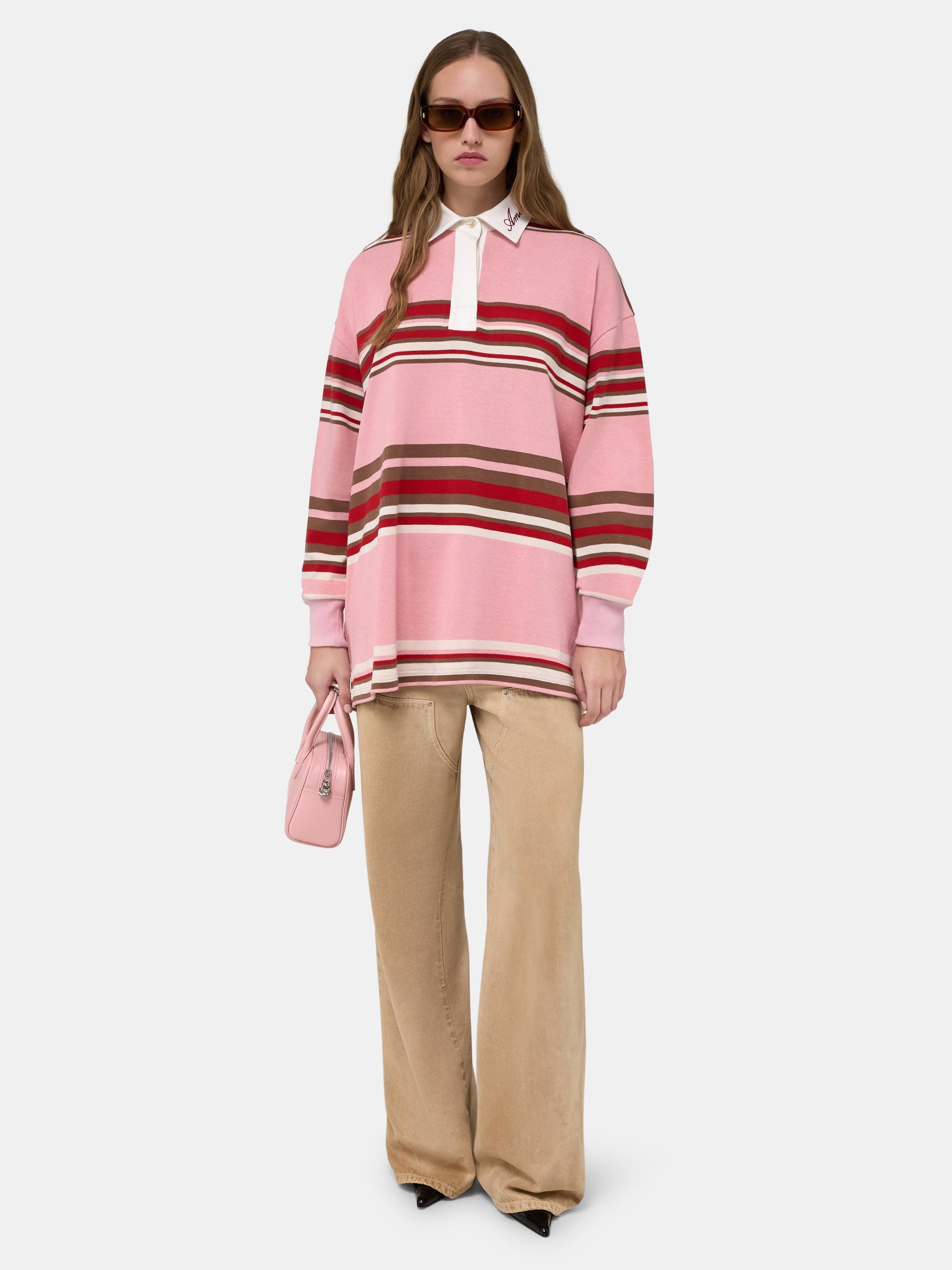 Striped Oversized Long Sleeve Polo - Pink | Amiri Affordable