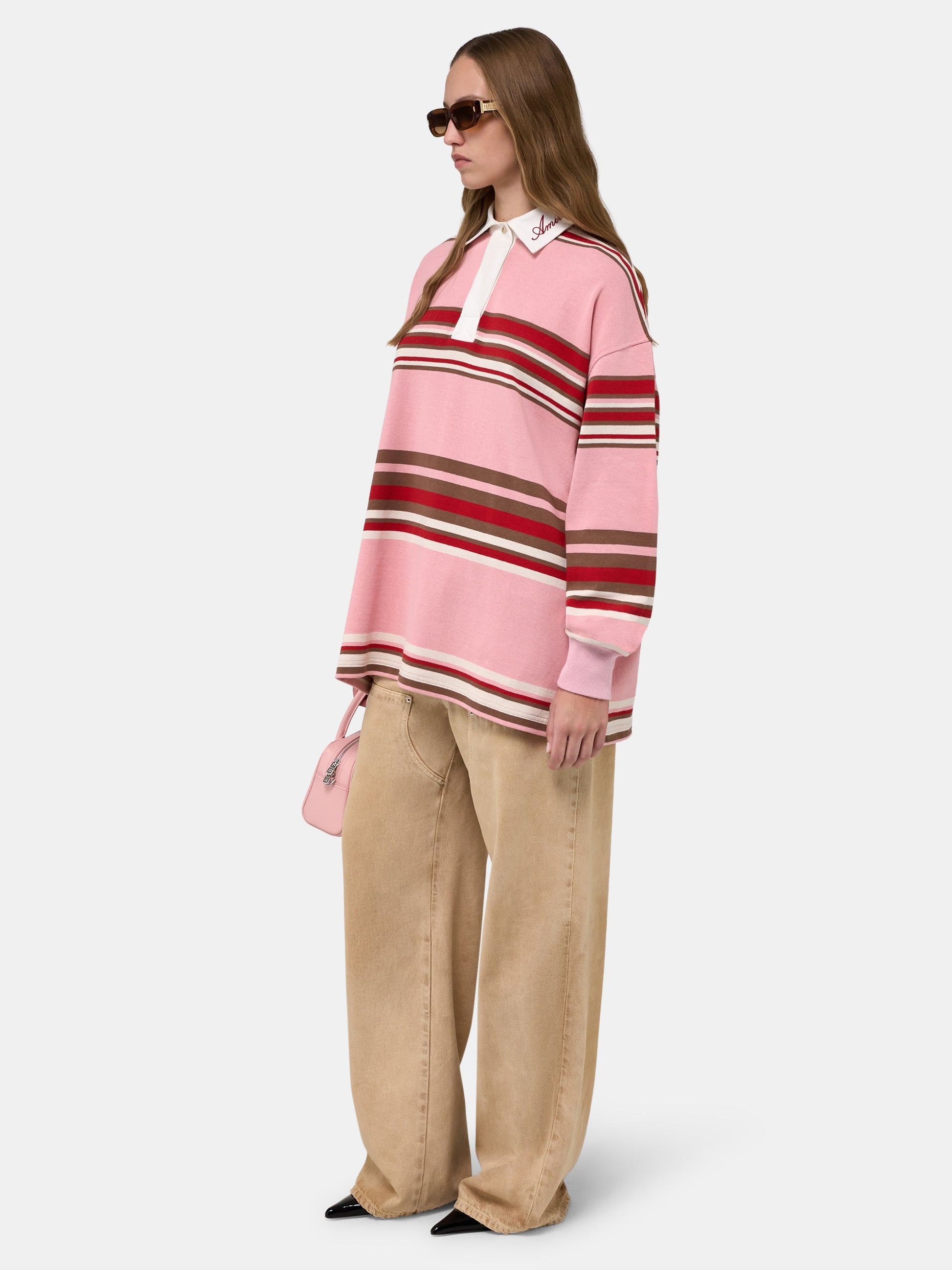 Striped Oversized Long Sleeve Polo - Pink | Amiri Affordable
