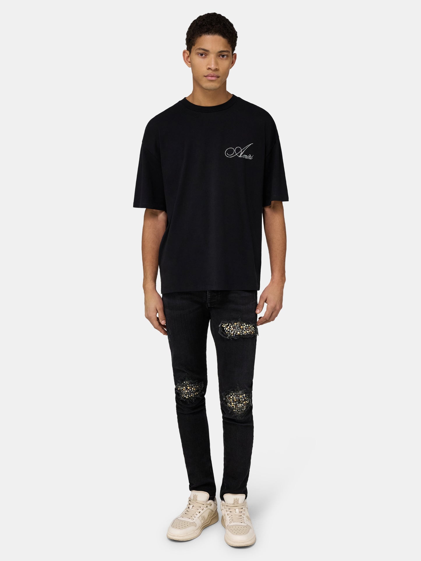 Crystal Amiri Script Oversized Tee - Black | Amiri Popular Choice