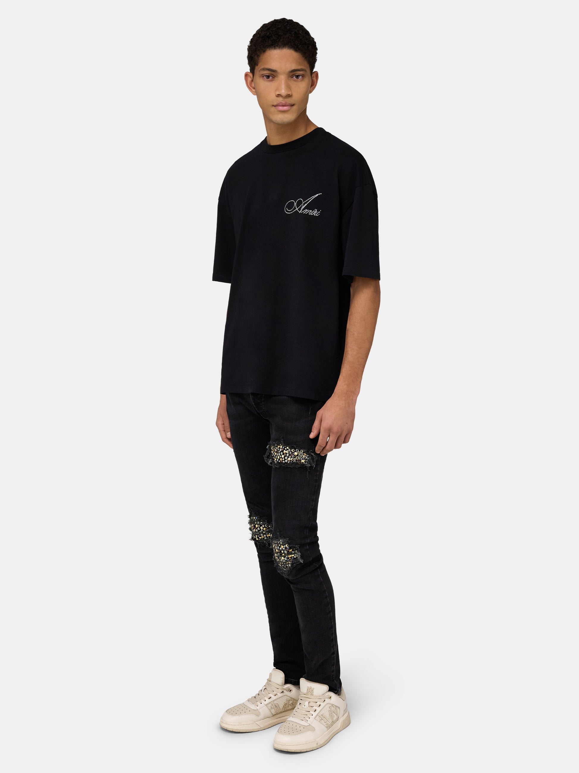 Crystal Amiri Script Oversized Tee - Black | Amiri Popular Choice