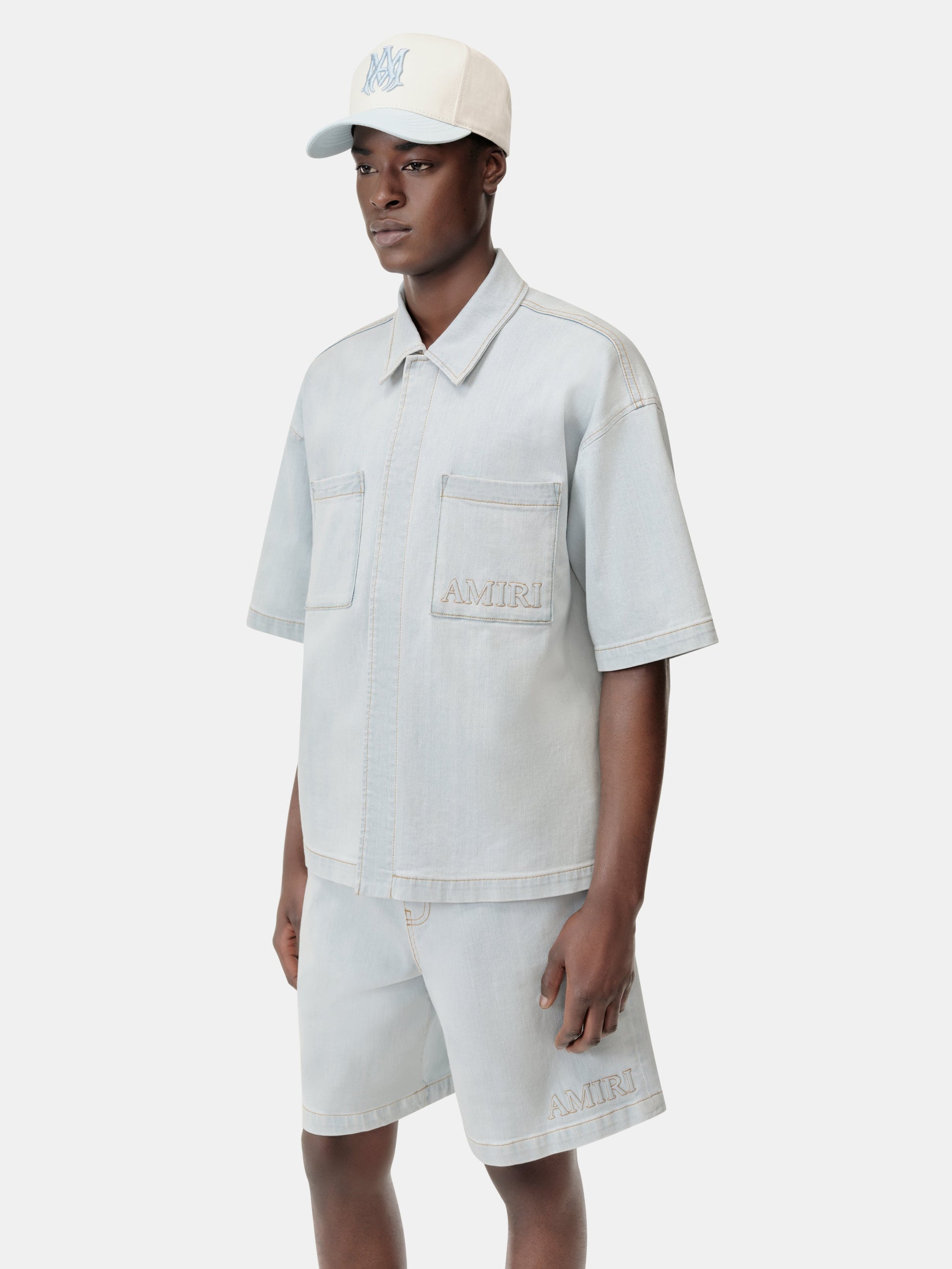 Amiri 3d Short Sleeve Snap Shirt - Light Indigo | Amiri Special Offer