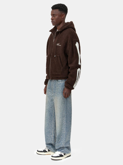 Bones Fleece Zip Hoodie - Dark Brown | Amiri Special Offer