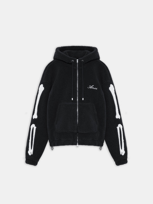 Bones Fleece Zip Hoodie - Black | Amiri Featured