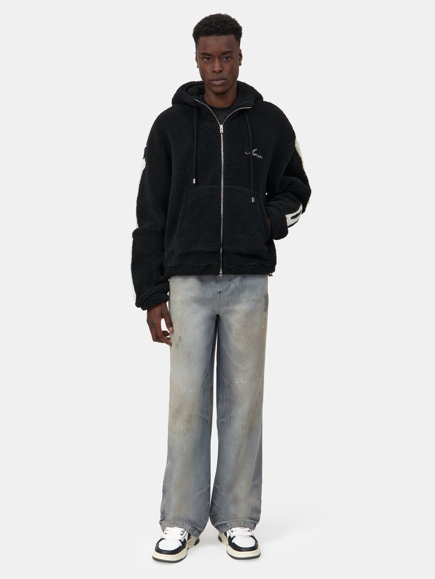 Bones Fleece Zip Hoodie - Black | Amiri Featured