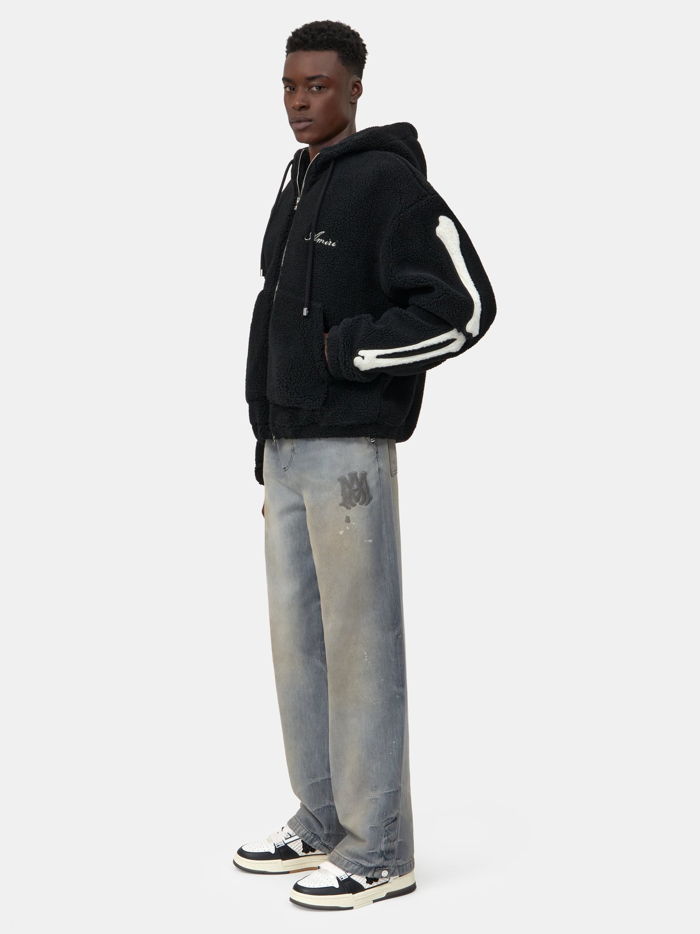 Bones Fleece Zip Hoodie - Black | Amiri Featured