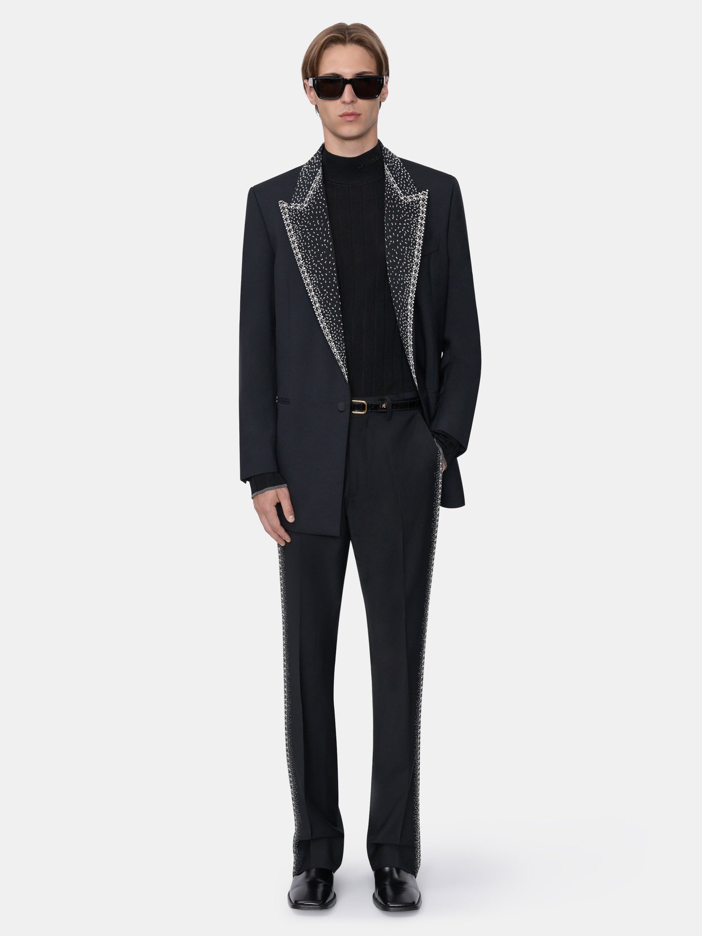 Embellished Lapel Single-Breasted Blazer - Black | Amiri Sale