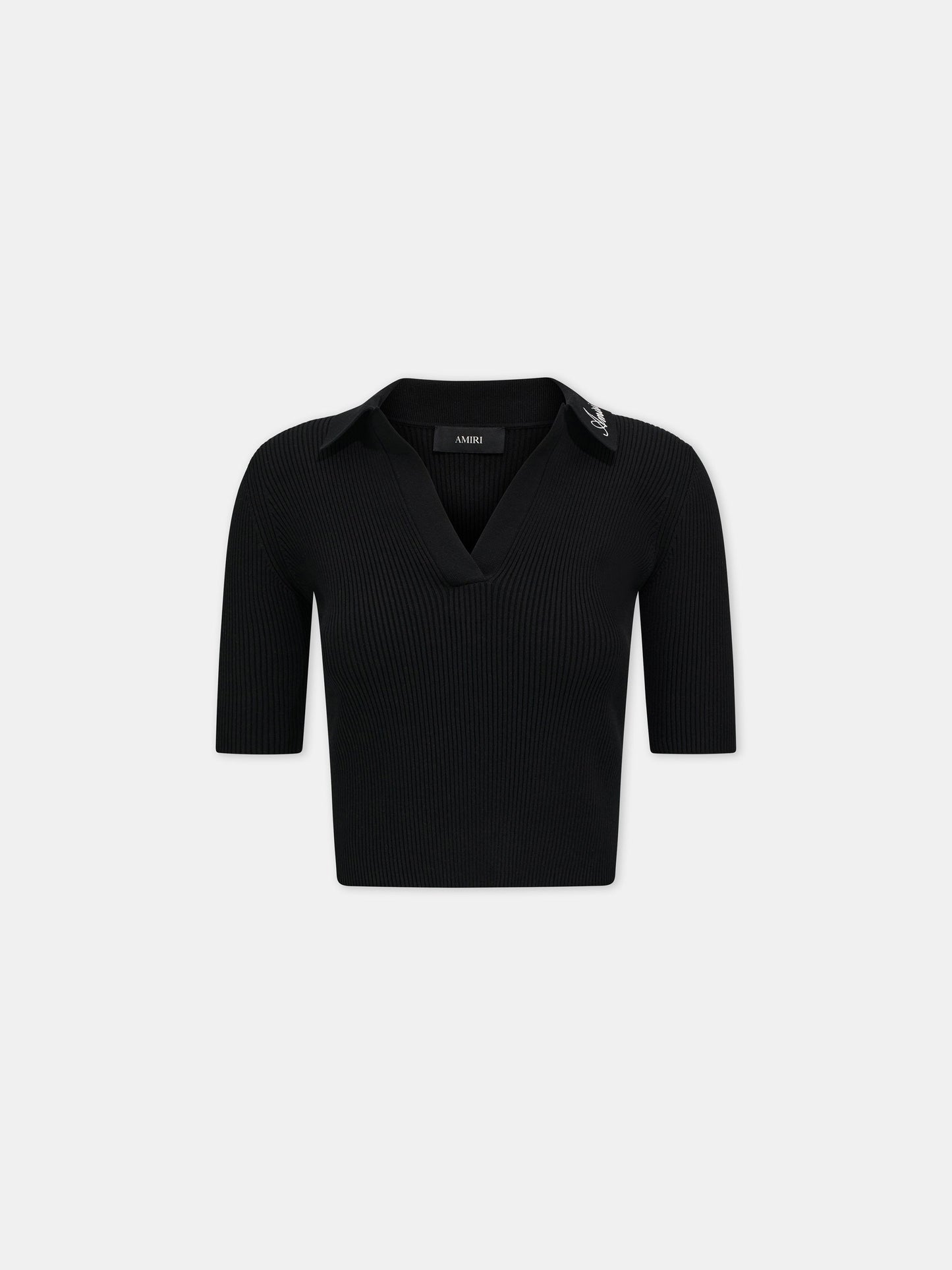Script Rib Knit Ss Polo - Black | Amiri Best Seller