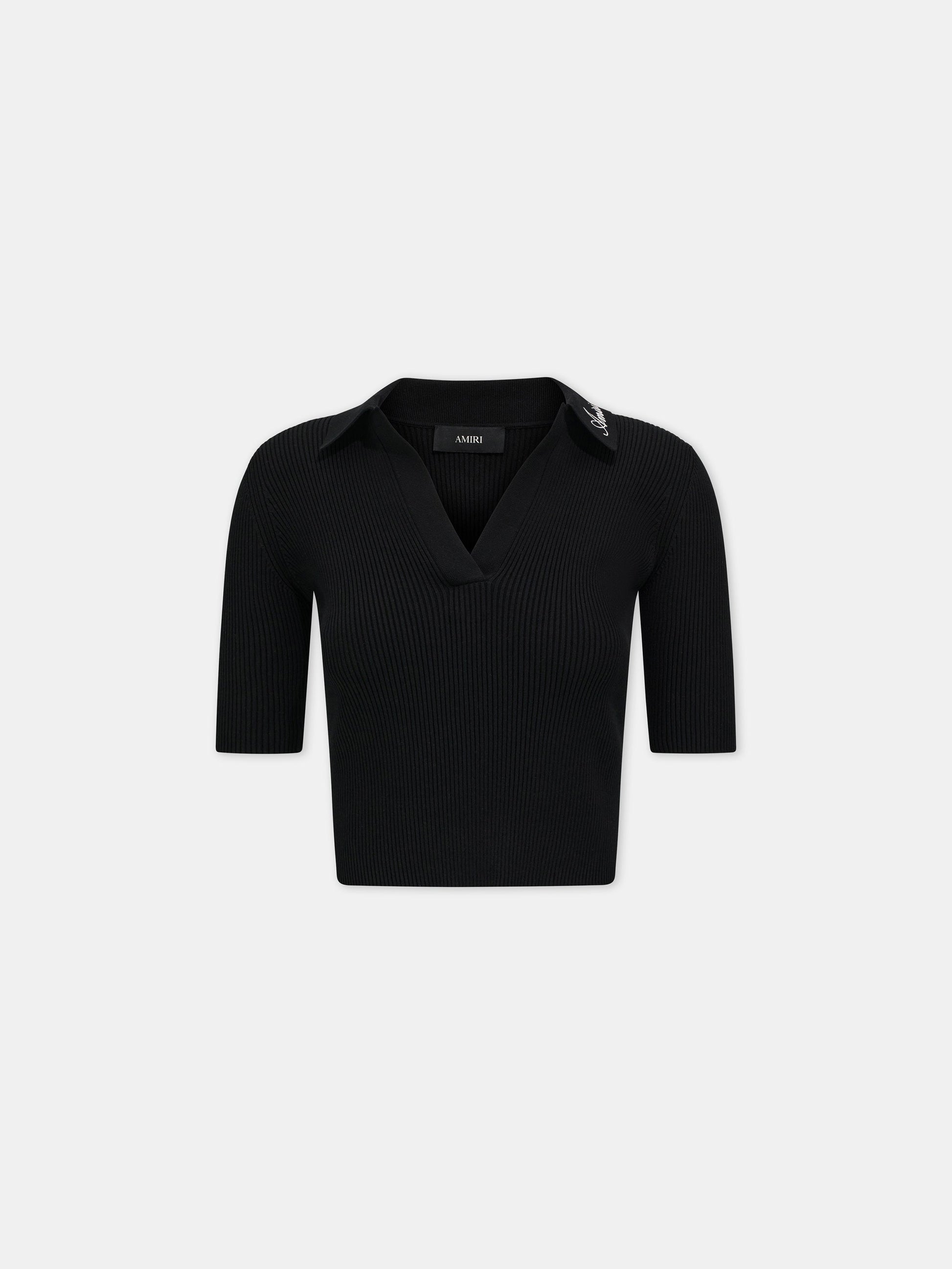 Script Rib Knit Ss Polo - Black | Amiri Best Seller