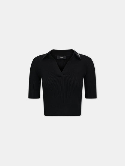 Script Rib Knit Ss Polo - Black | Amiri Best Seller