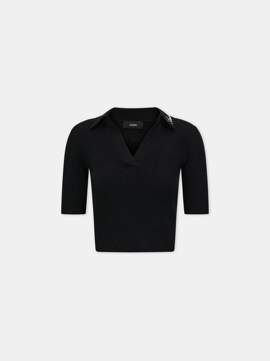 Script Rib Knit Ss Polo - Black | Amiri Best Seller