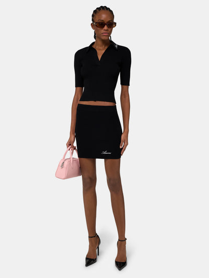 Script Rib Knit Ss Polo - Black | Amiri Best Seller