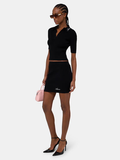 Script Rib Knit Ss Polo - Black | Amiri Best Seller