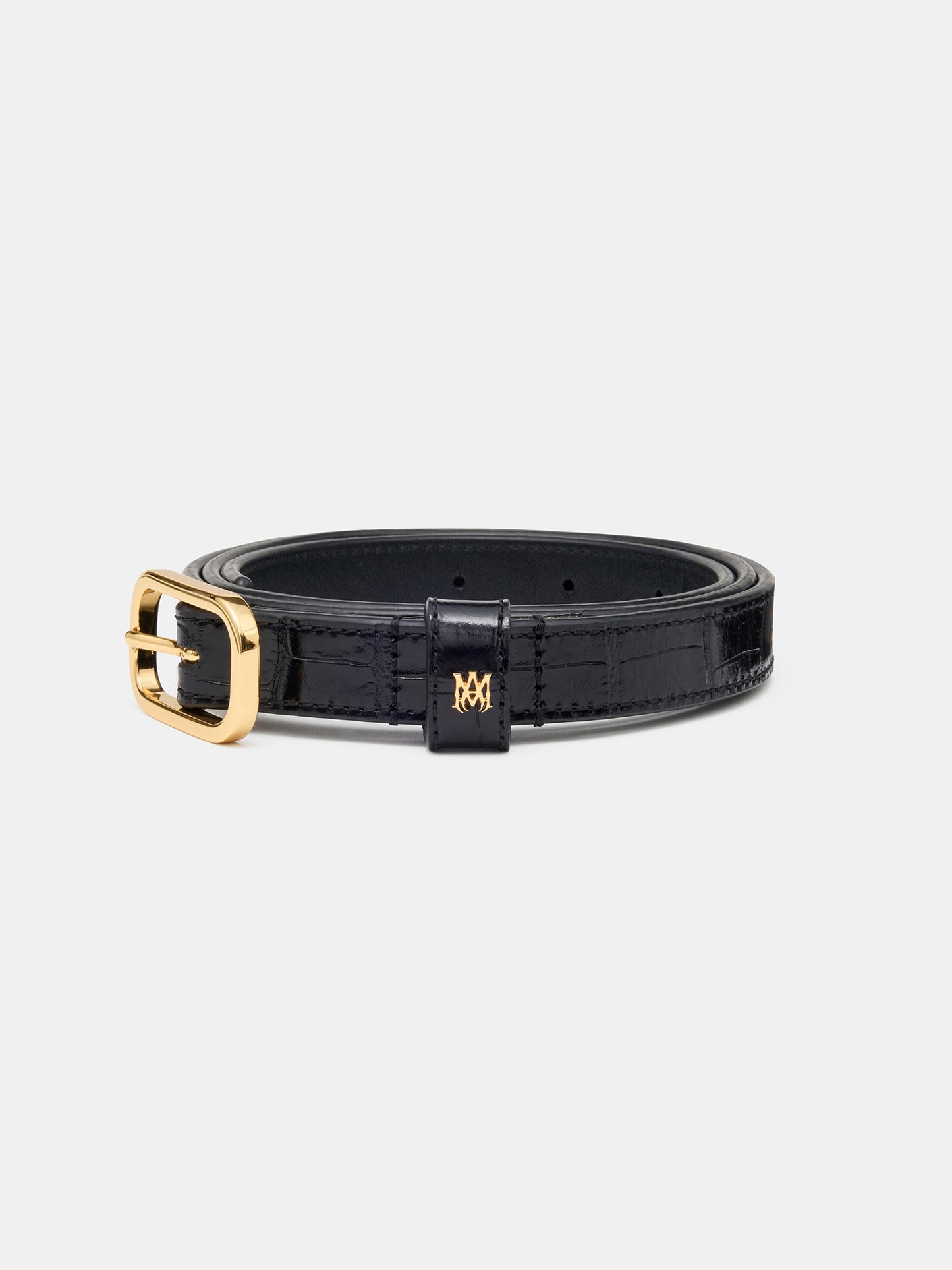 Croc Embossed 2cm Belt - Black Gold | Amiri Featured
