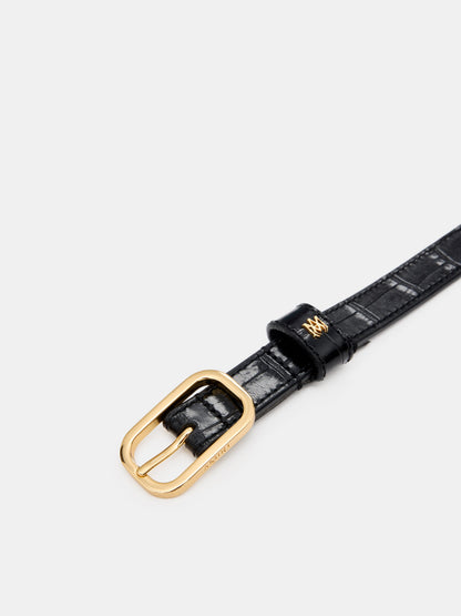 Croc Embossed 2cm Belt - Black Gold | Amiri Featured