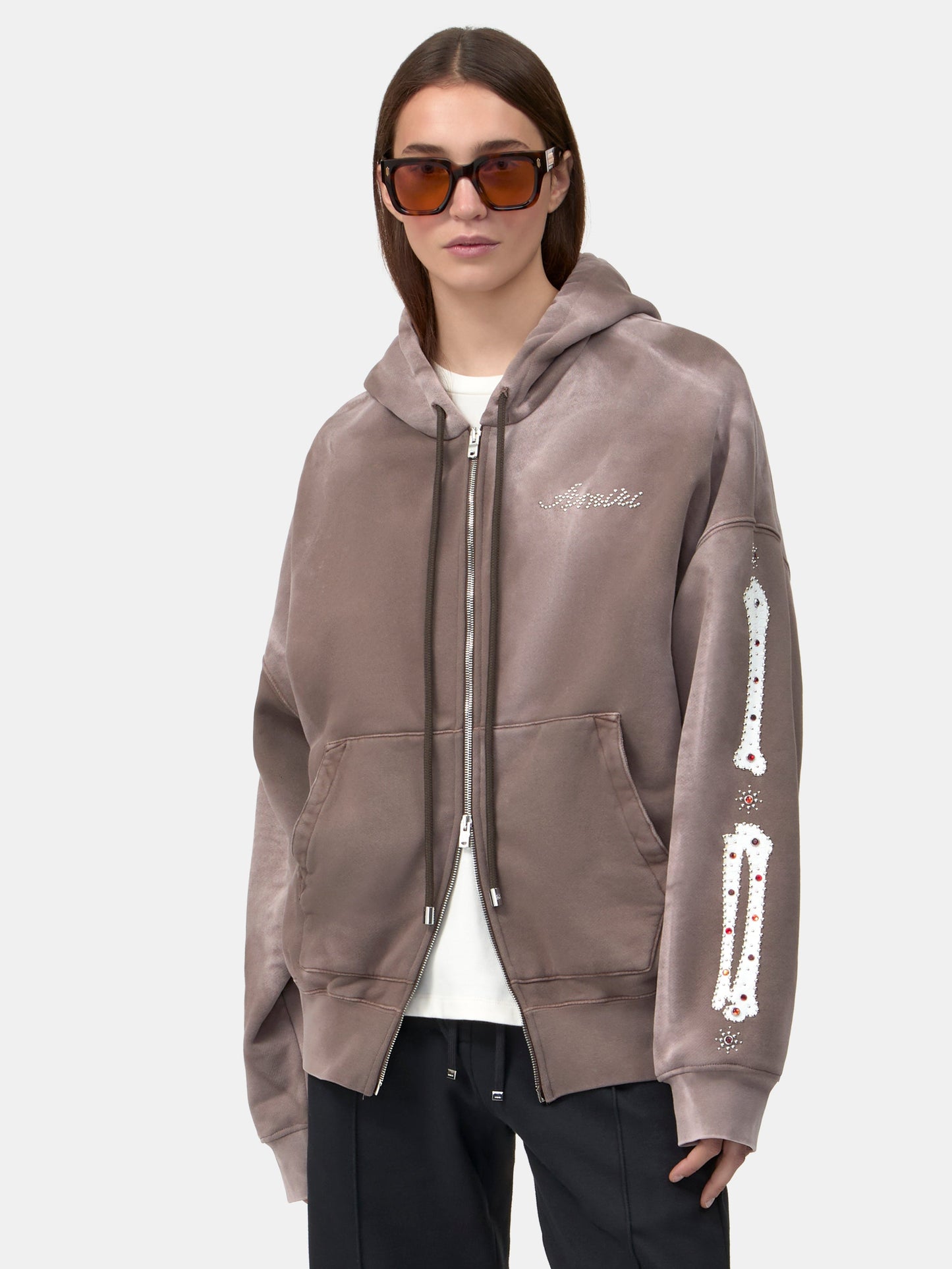 Bones Studded Zip Hoodie - Dark Brown | Amiri Great Deal