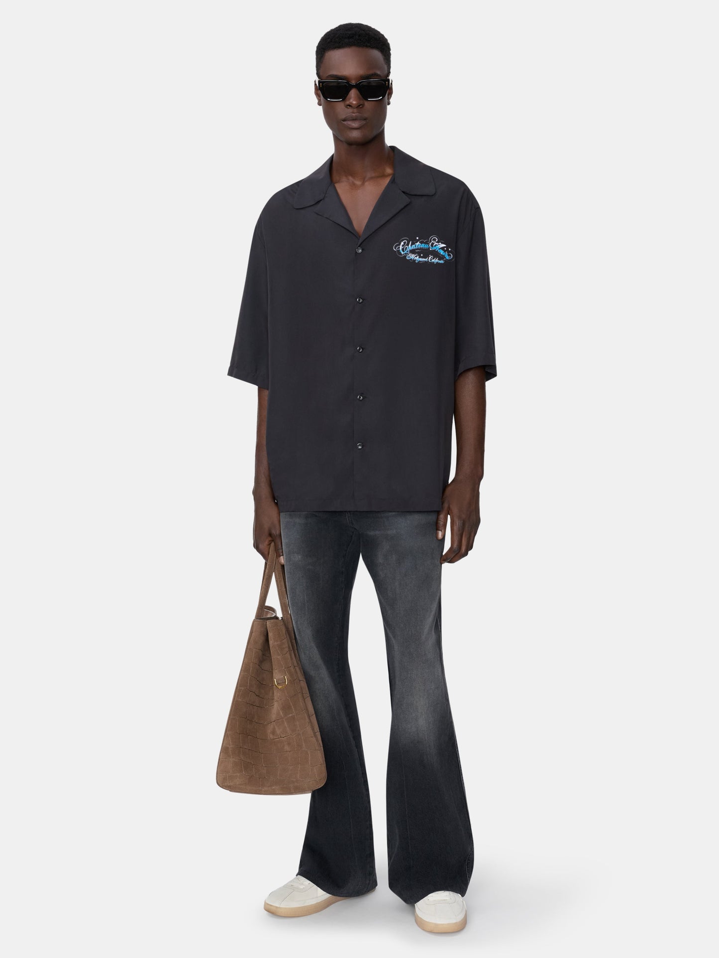 Chateau Script Camp Shirt - Black | Amiri Sale