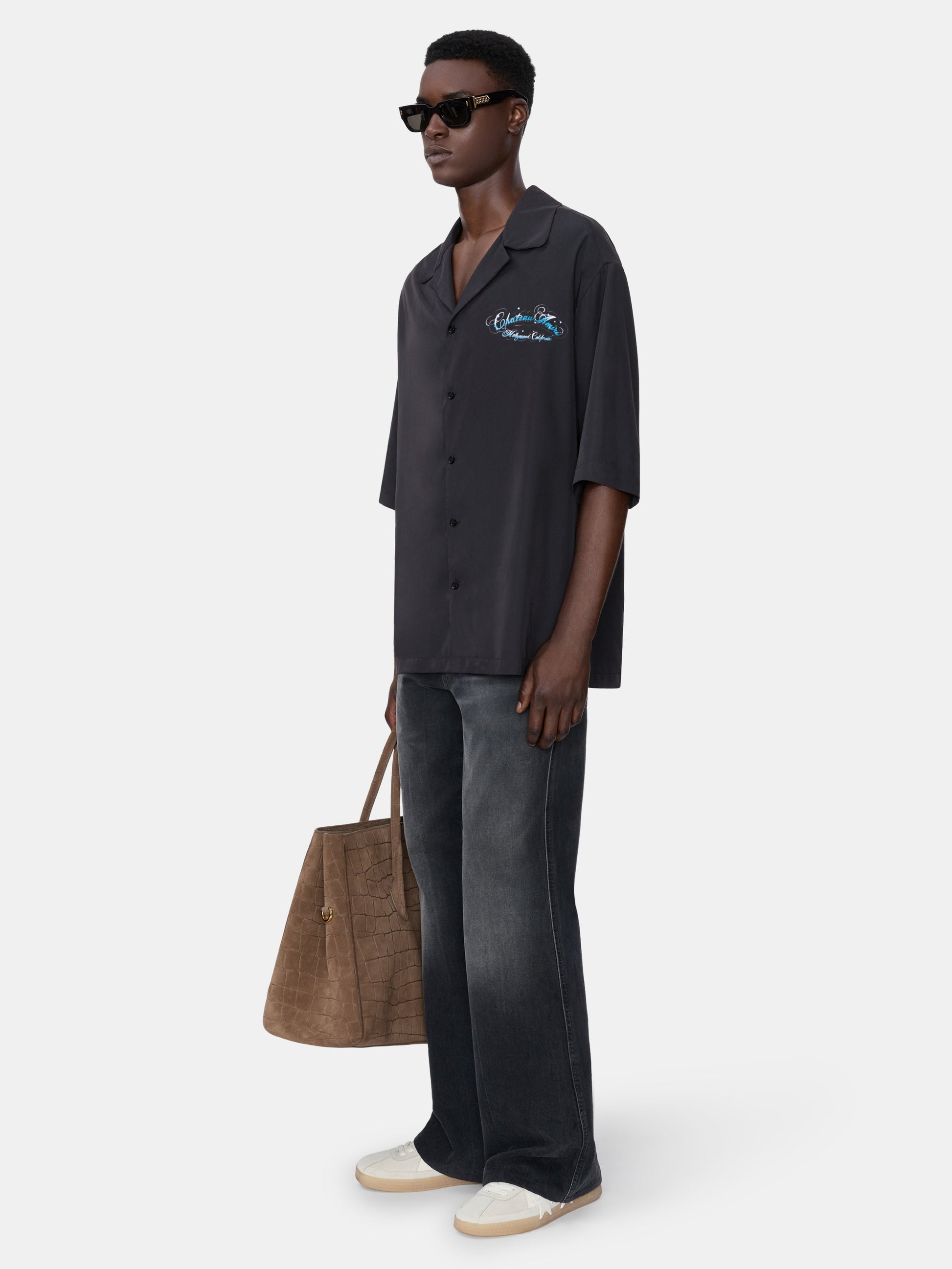 Chateau Script Camp Shirt - Black | Amiri Sale