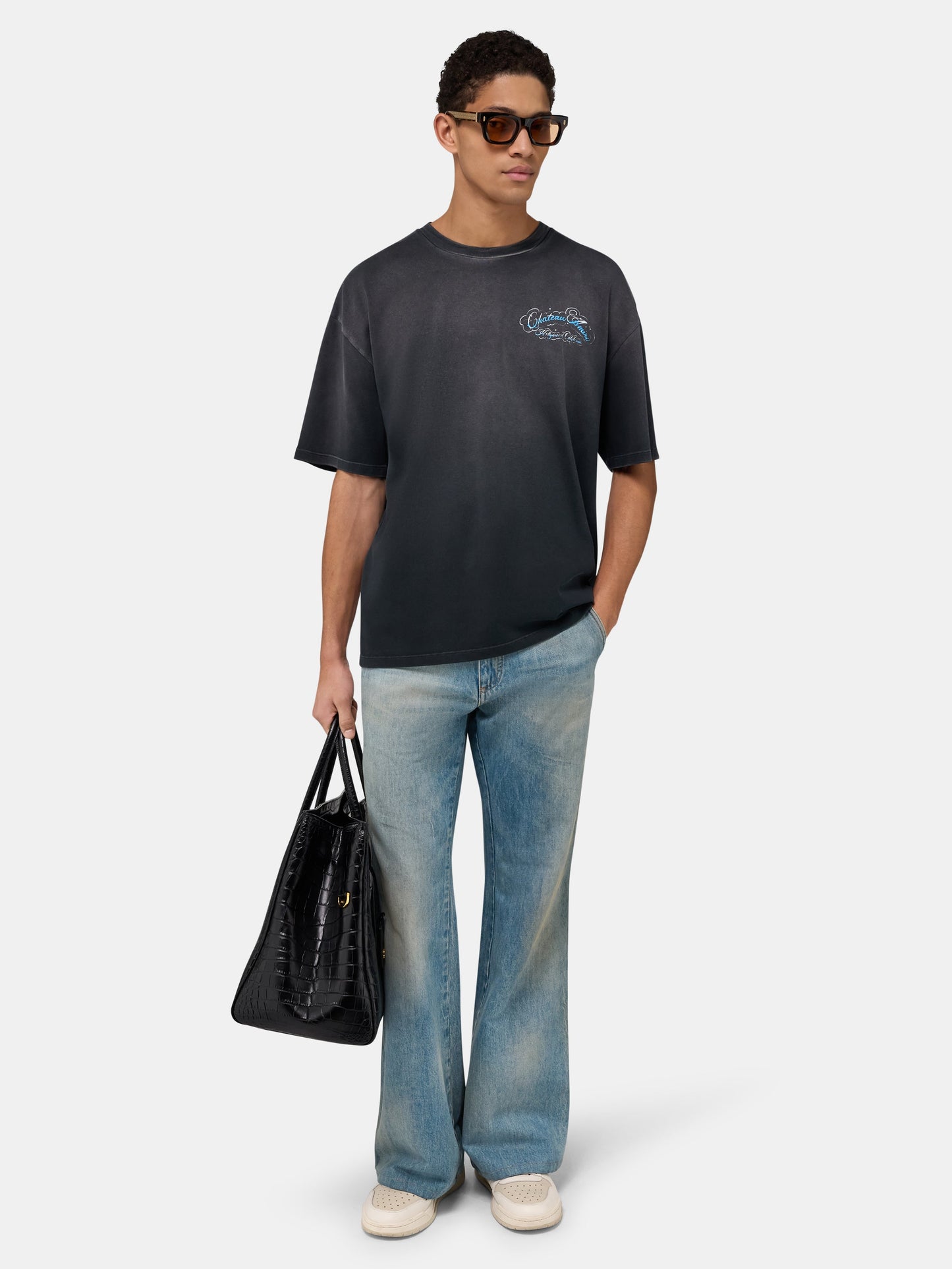 Crystal Chateau Script Oversized Tee - Black | Amiri Sale