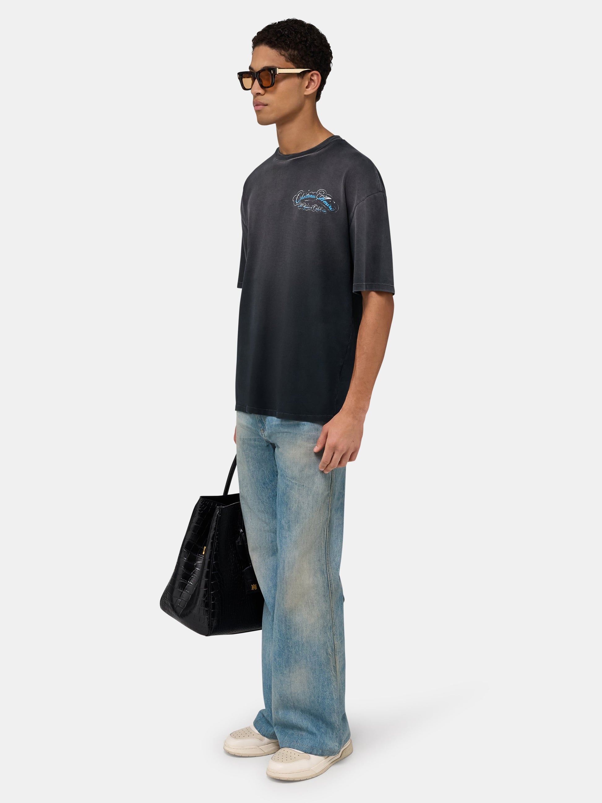Crystal Chateau Script Oversized Tee - Black | Amiri Sale