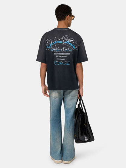 Crystal Chateau Script Oversized Tee - Black | Amiri Sale