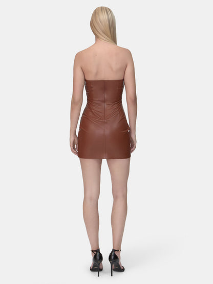 Rouched Leather Mini Dress - Bourbon | Amiri Sale