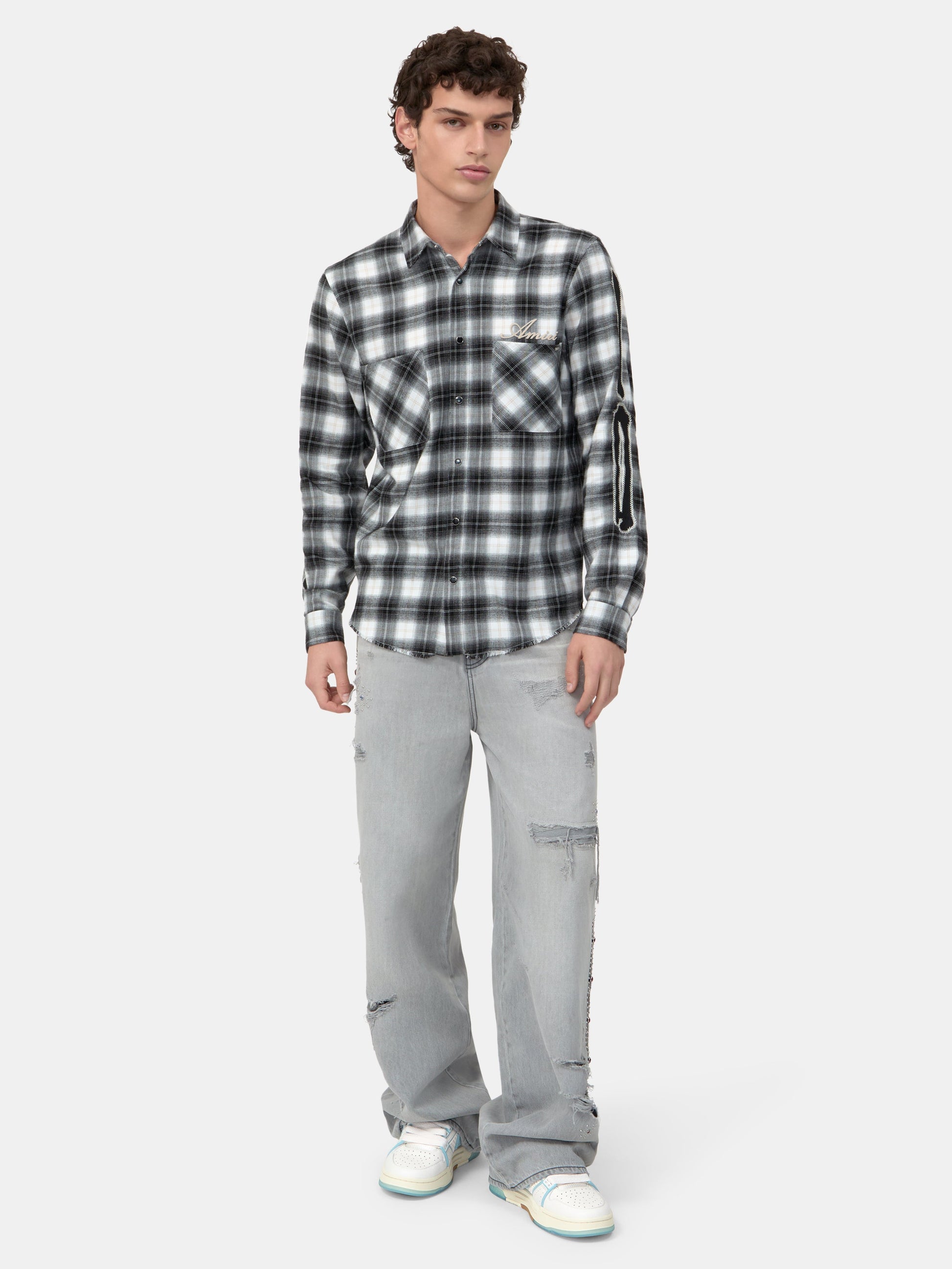 Bones Flannel Overshirt - Black | Amiri Affordable