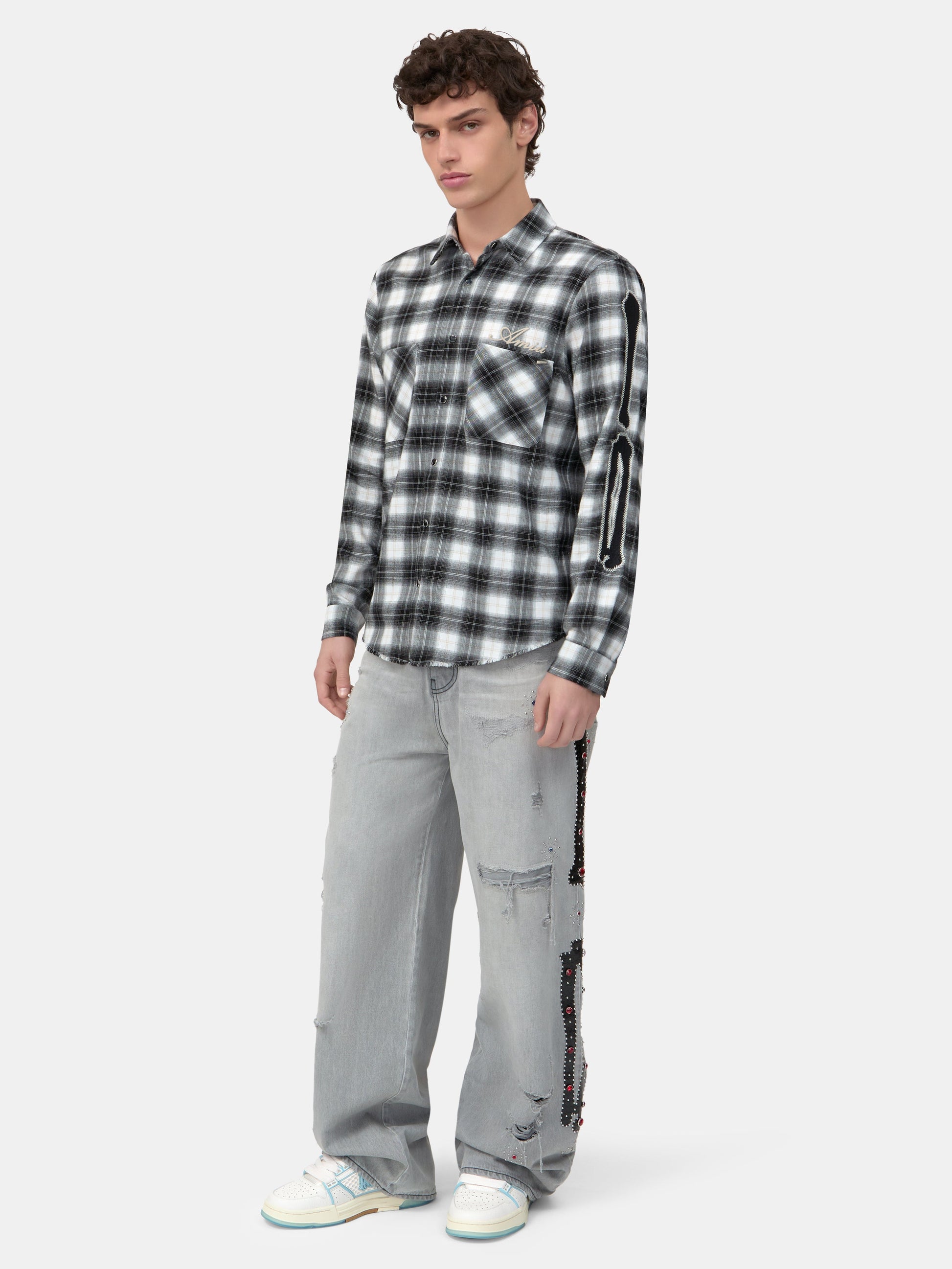 Bones Flannel Overshirt - Black | Amiri Affordable