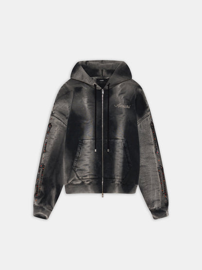 Bones Studded Oversized Zip Hoodie - Black | Amiri Value