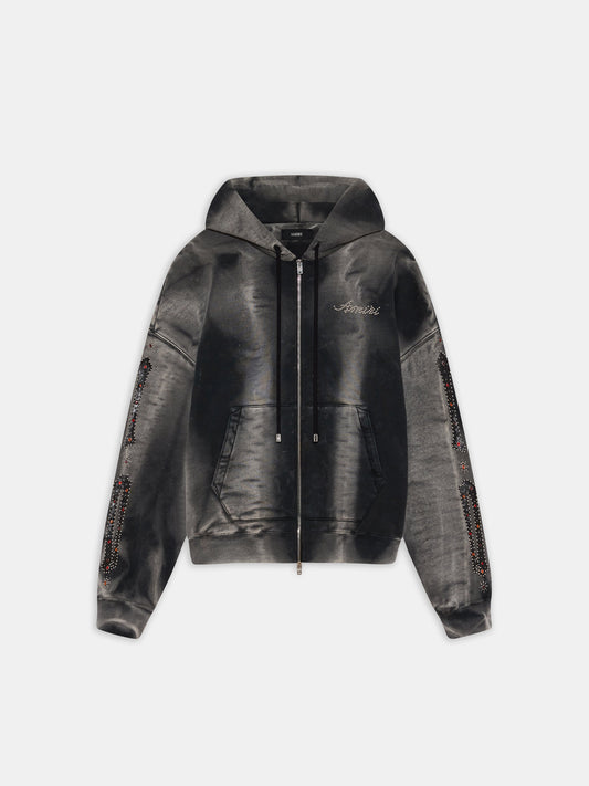 Bones Studded Oversized Zip Hoodie - Black | Amiri Value