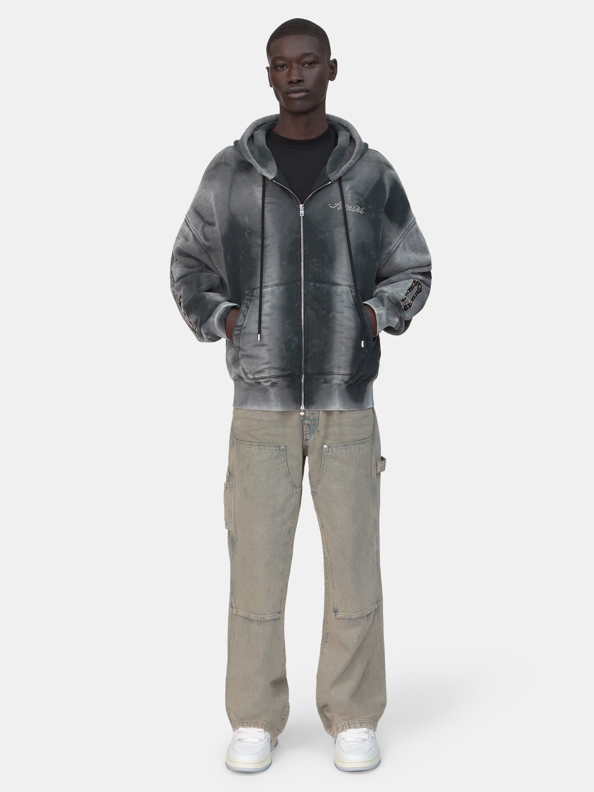 Bones Studded Oversized Zip Hoodie - Black | Amiri Value