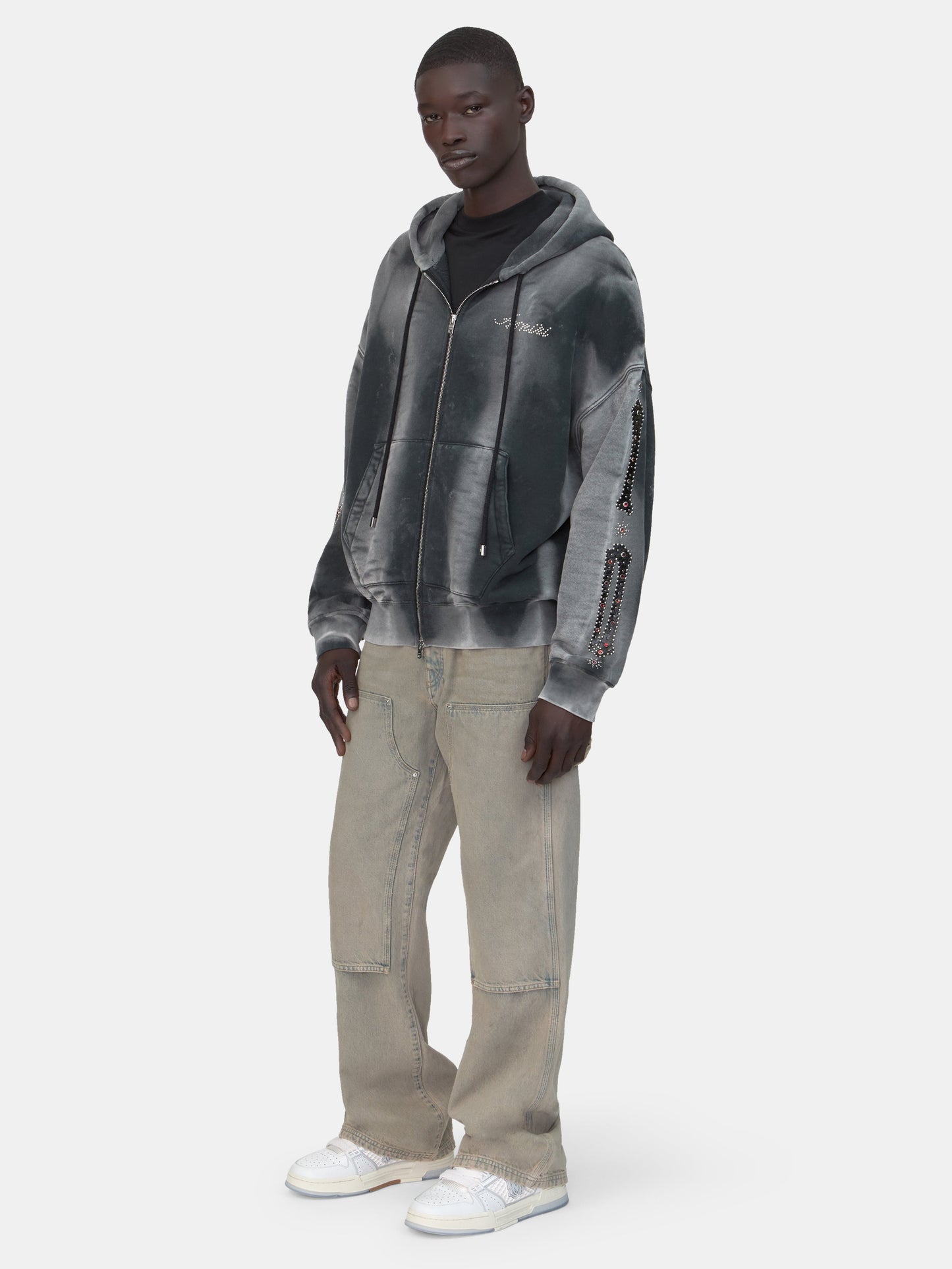 Bones Studded Oversized Zip Hoodie - Black | Amiri Value