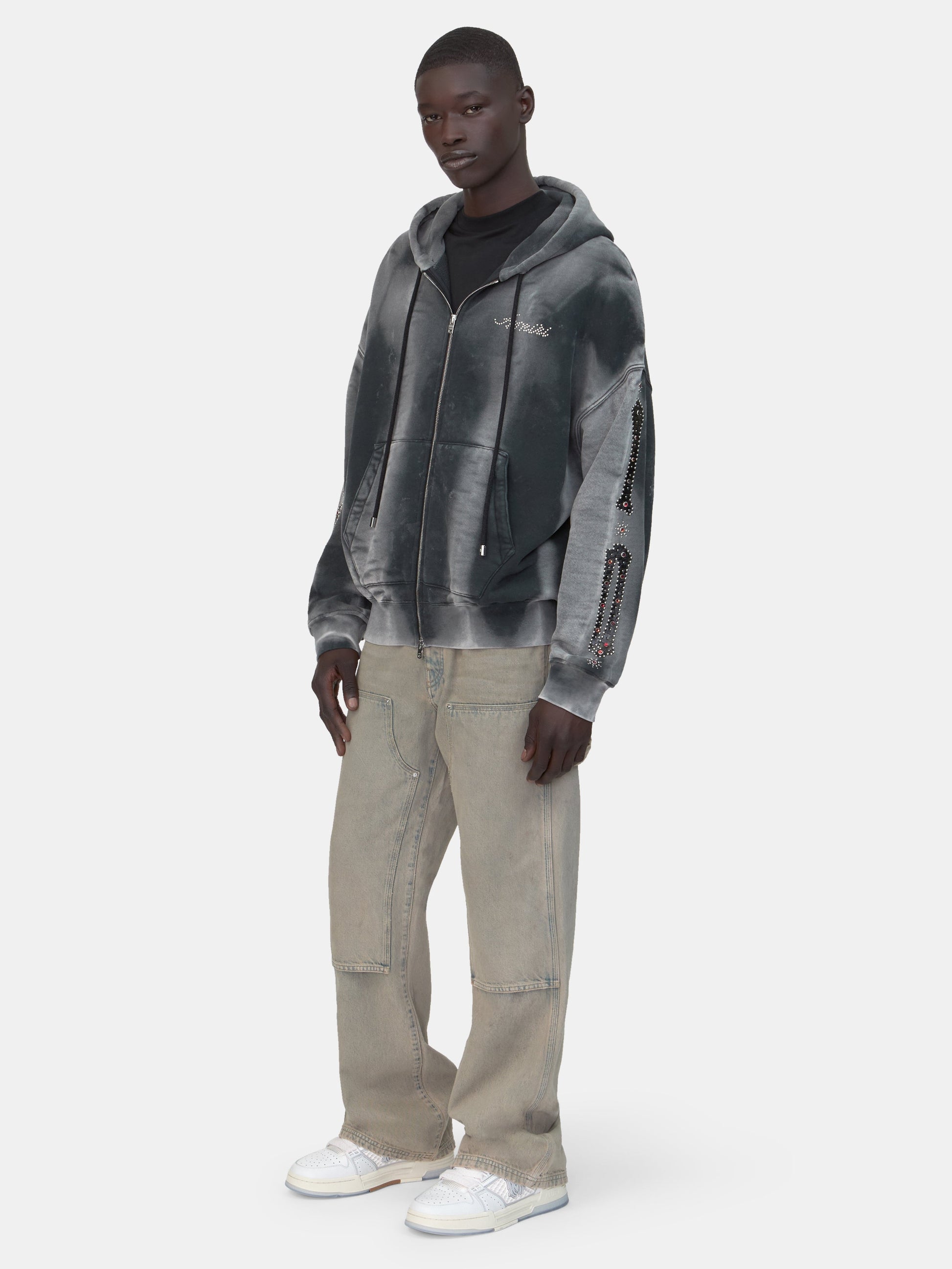 Bones Studded Oversized Zip Hoodie - Black | Amiri Value