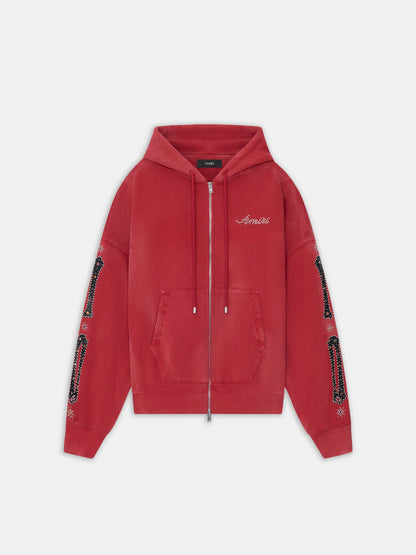 Bones Studded Oversized Zip Hoodie - Red Rose | Amiri Special Offer