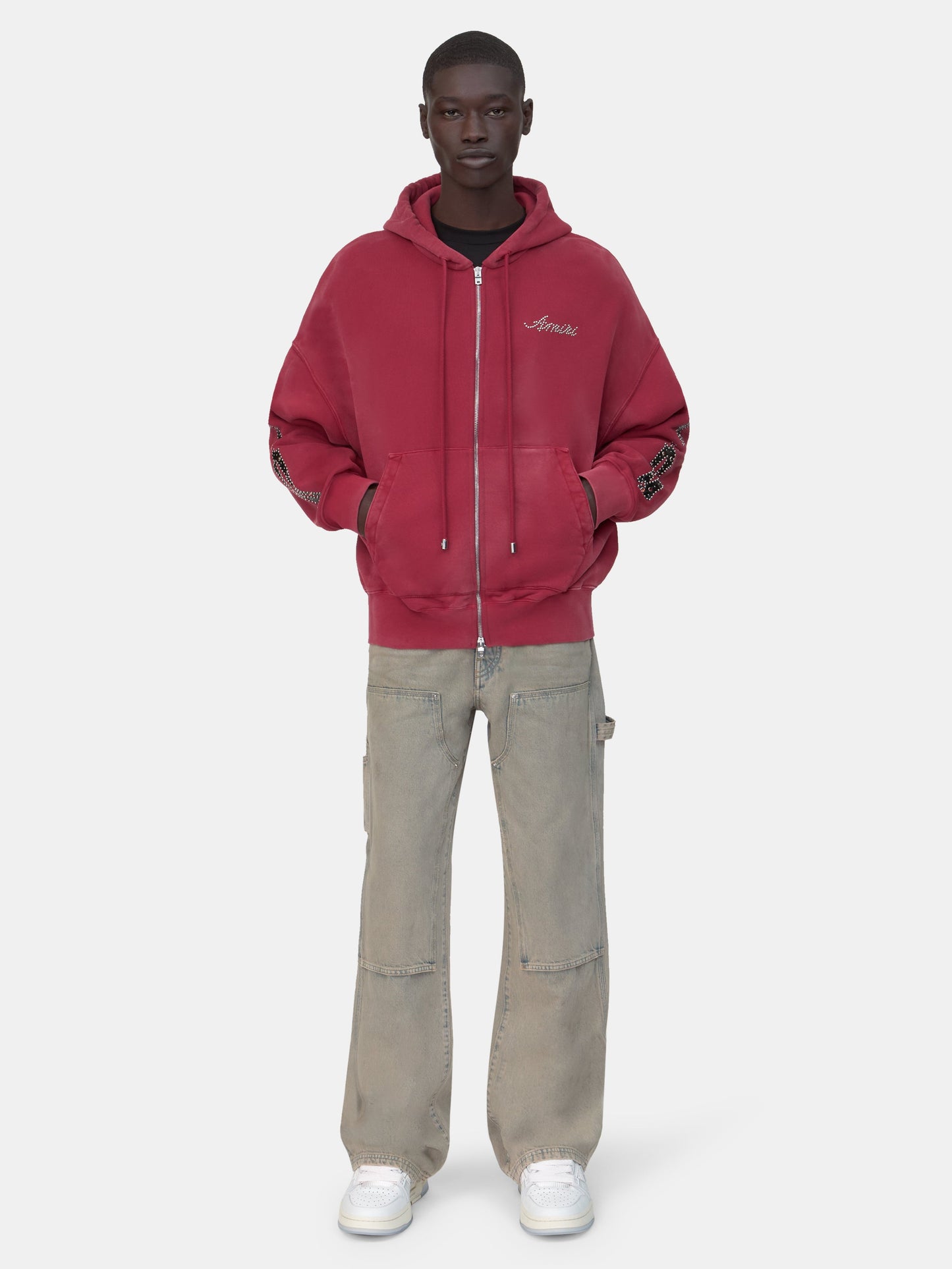 Bones Studded Oversized Zip Hoodie - Red Rose | Amiri Special Offer