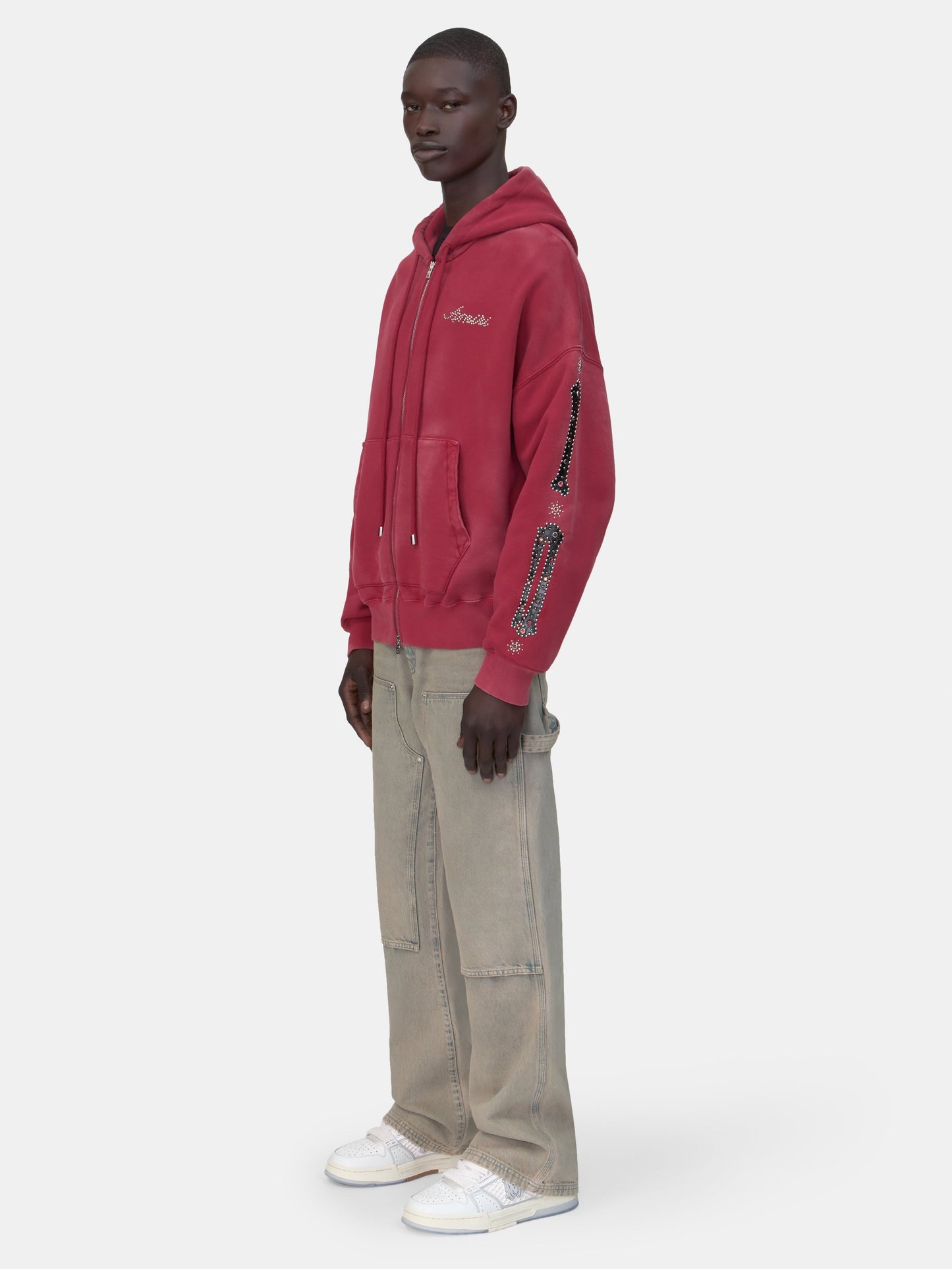 Bones Studded Oversized Zip Hoodie - Red Rose | Amiri Special Offer