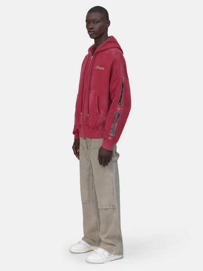 Bones Studded Oversized Zip Hoodie - Red Rose | Amiri Special Offer