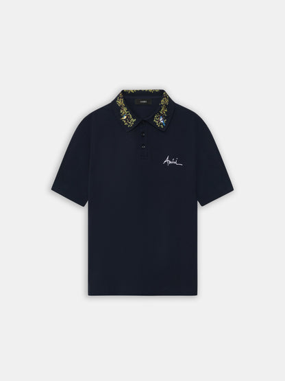 Amiri Floral Collar Polo - Black | Amiri Special Offer