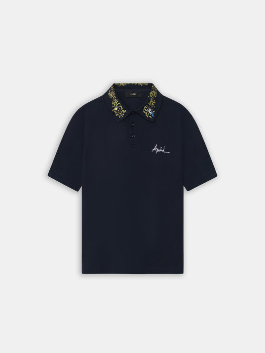 Amiri Floral Collar Polo - Black | Amiri Special Offer