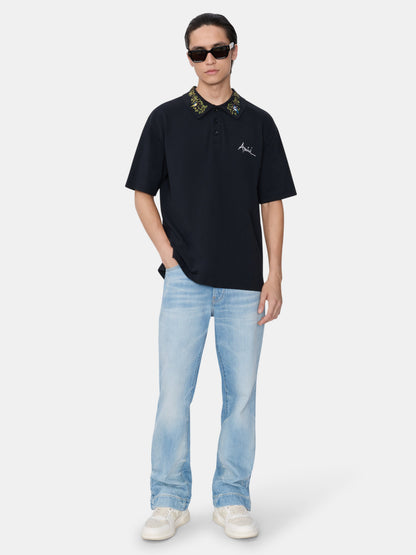 Amiri Floral Collar Polo - Black | Amiri Special Offer