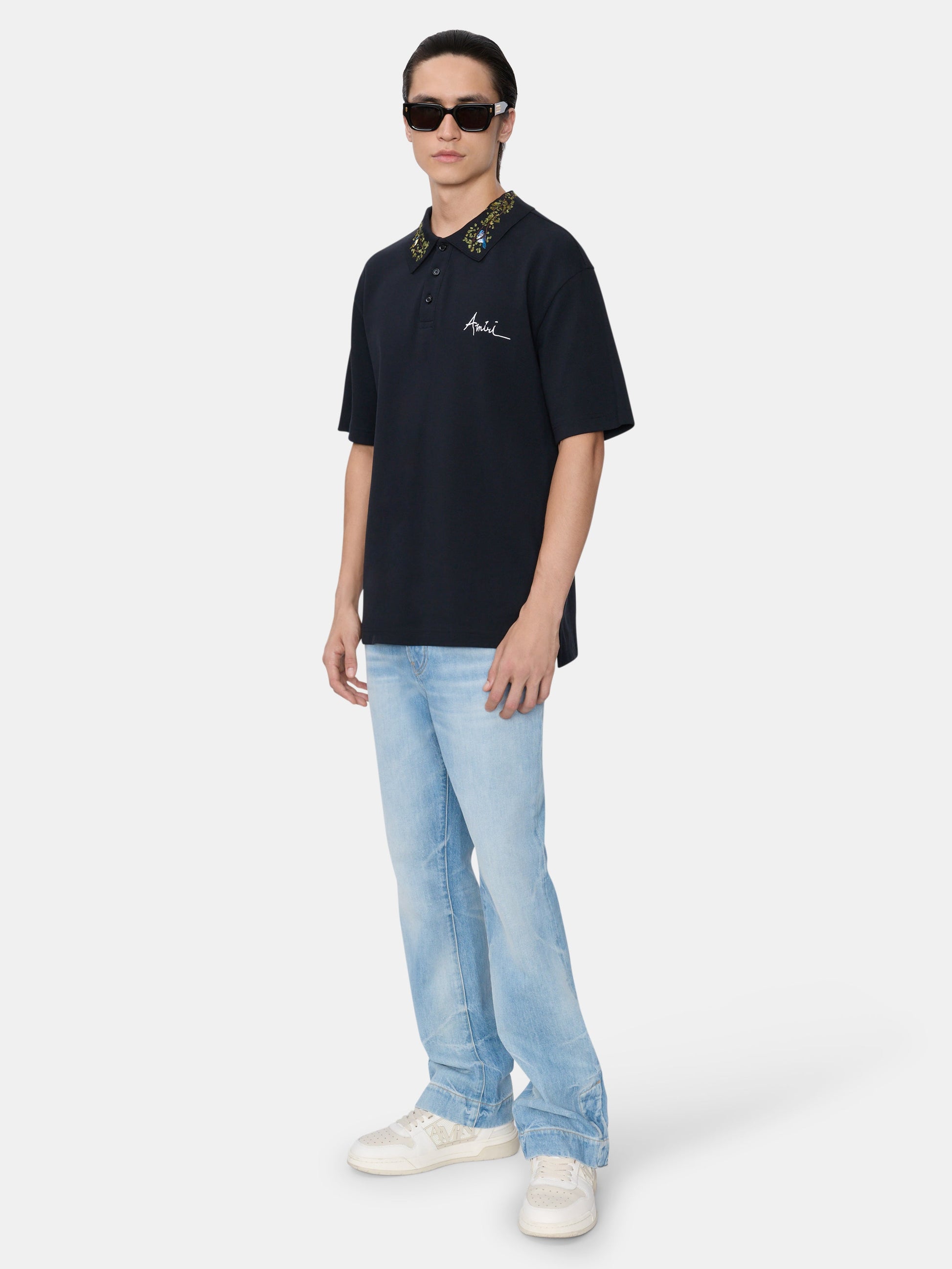 Amiri Floral Collar Polo - Black | Amiri Special Offer