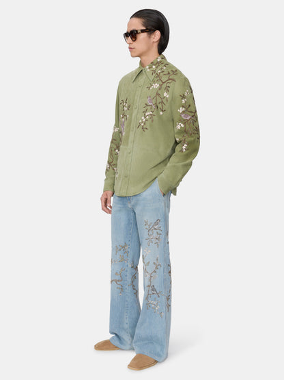 Suede Sparrow Long Sleeve Shirt - Green Tea | Amiri Online