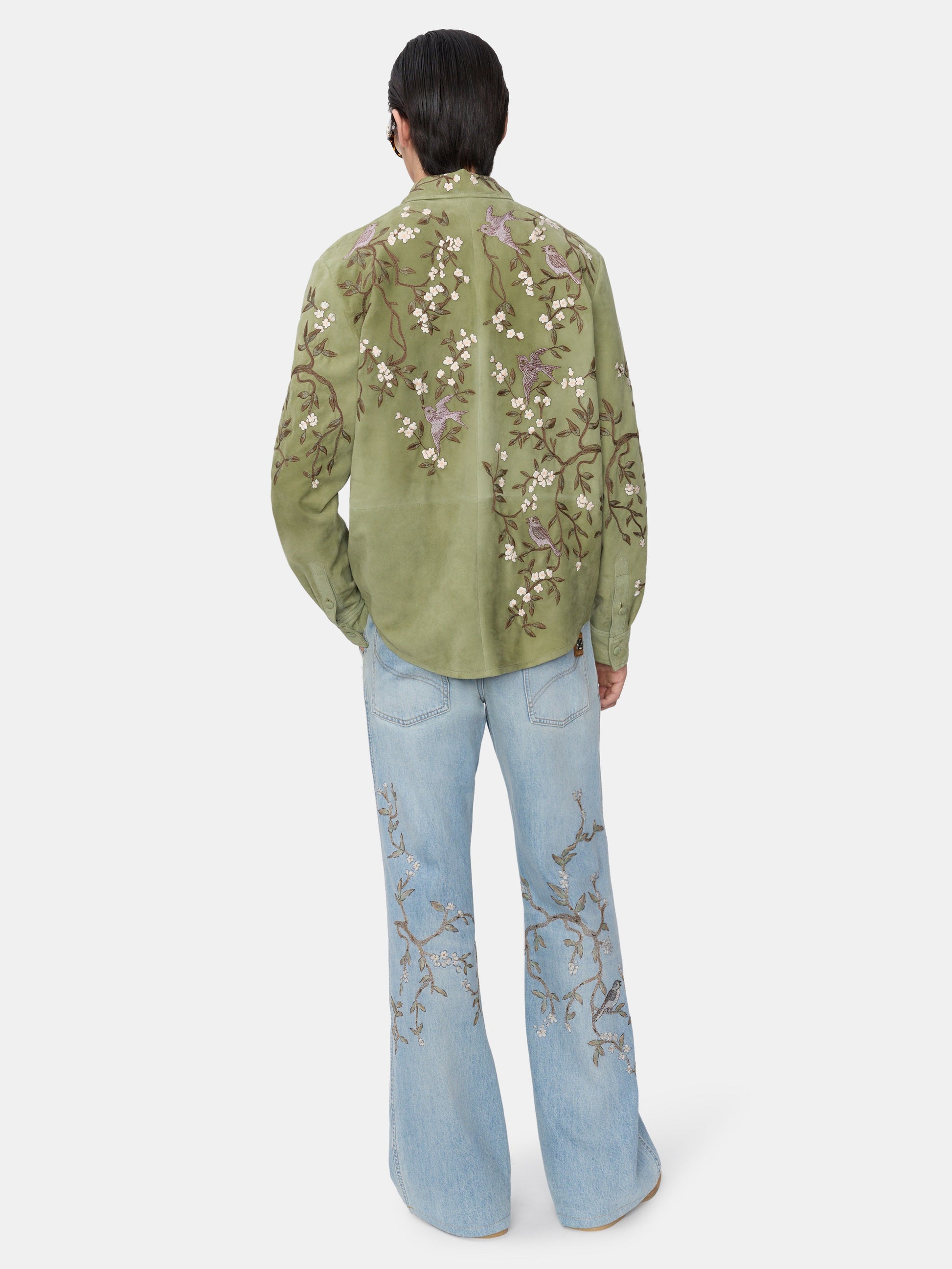 Suede Sparrow Long Sleeve Shirt - Green Tea | Amiri Online