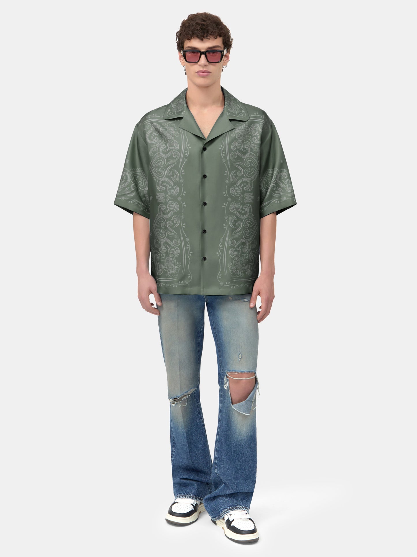 Bandana Paint Oversized Bowling Shirt - Dark Sage | Amiri Great Deal