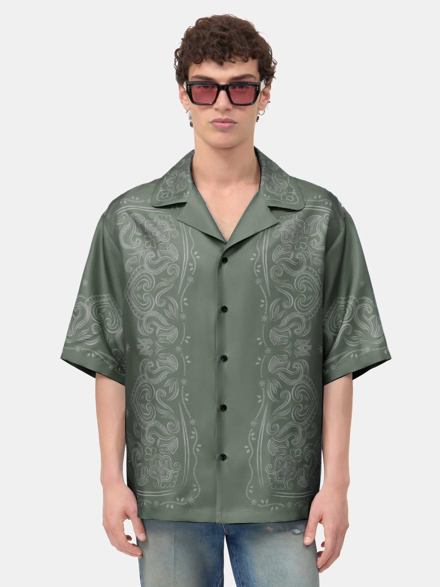 Bandana Paint Oversized Bowling Shirt - Dark Sage | Amiri Great Deal